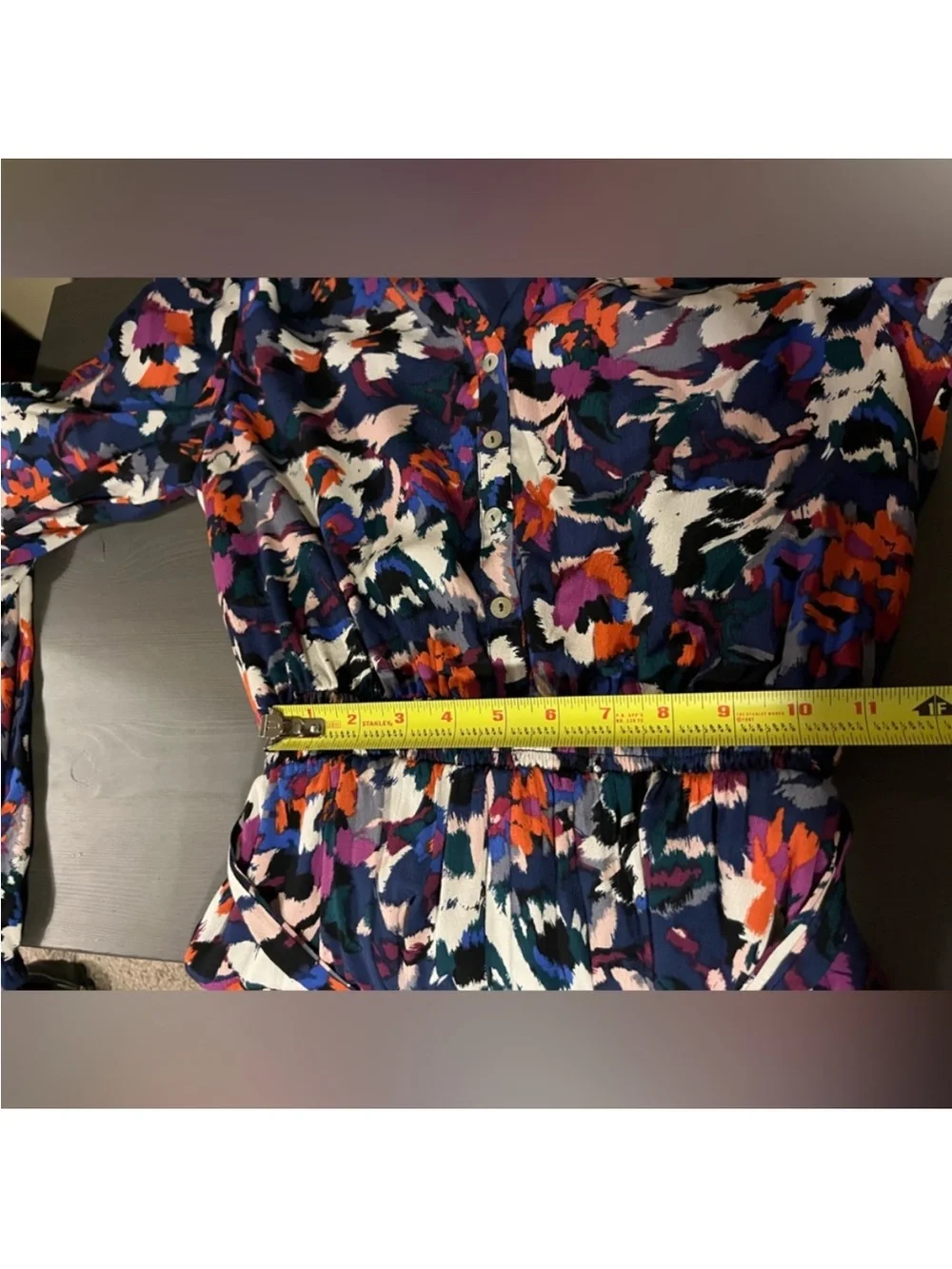 Evereve Multicolor Abstract Floral V-Neck Hadley Romper Tie Waist M long sleeve